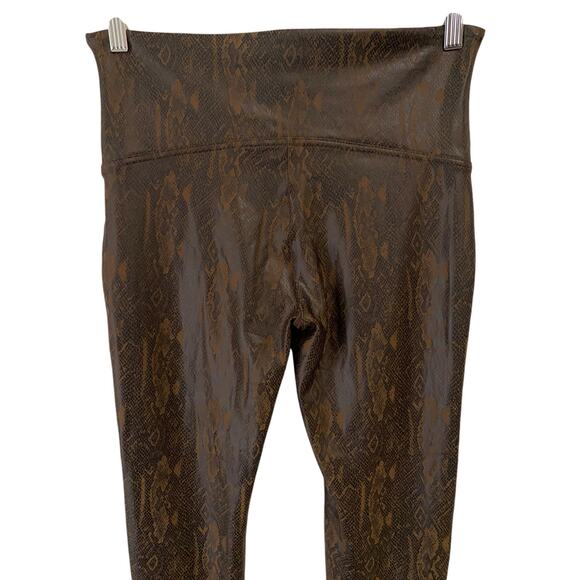 Spanx Faux Leather Brown Snakeskin Leggings Size XL High Rise Edgy Animal Print - Picture 8 of 16